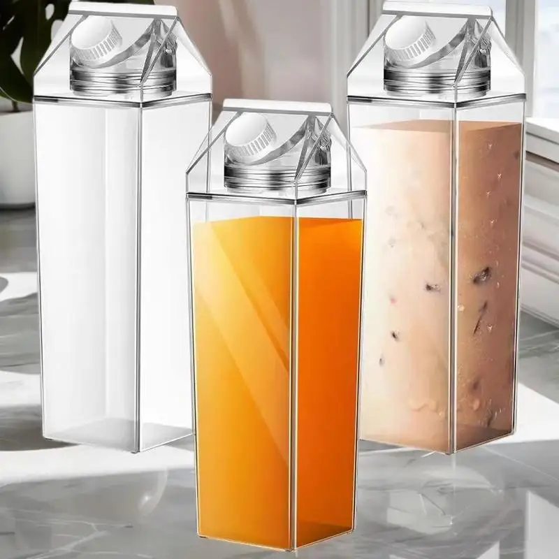 750ML 투명 우유병 물통 사각 우유 커피 주스 차 컵 야외 스포츠 캠핑 헬스장용 투명 우유 보관 용기