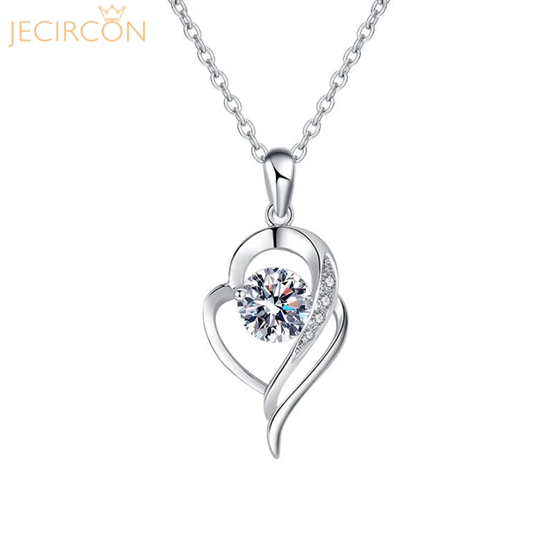 

JECIRCON-925 Sterling Silver Moissanite Necklace for Women 1 Carat Lab Diamond Heart Shaped Pendant Jewelry Valentine's Day Gift