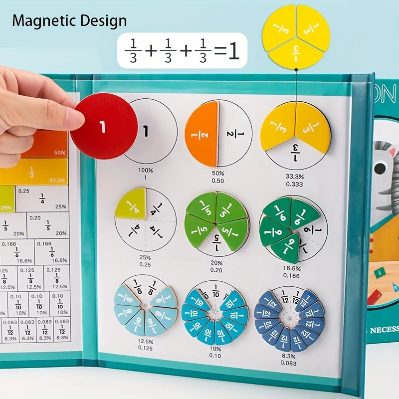Children Magnetic Fraction Learning Math Toys Wooden Fraction Book Set Parish Teaching Aids Arithmetic Learning Educational Toys 2