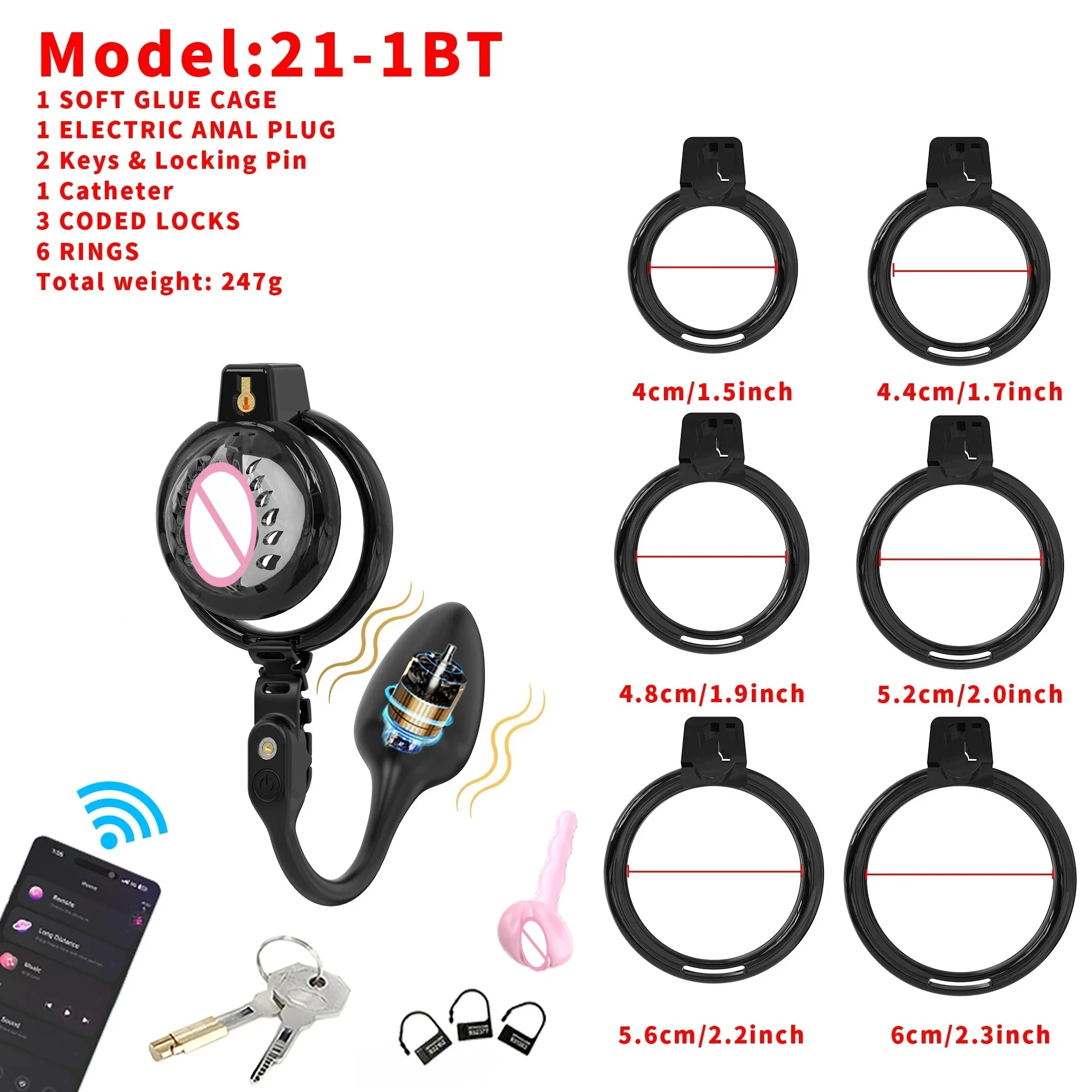 Chastity Lock Cage Breathable Penis Lock with Vibrating Anal Plug Vibrator Stimulator Soft Cock Cage Adult Sex Toys for Men Gay