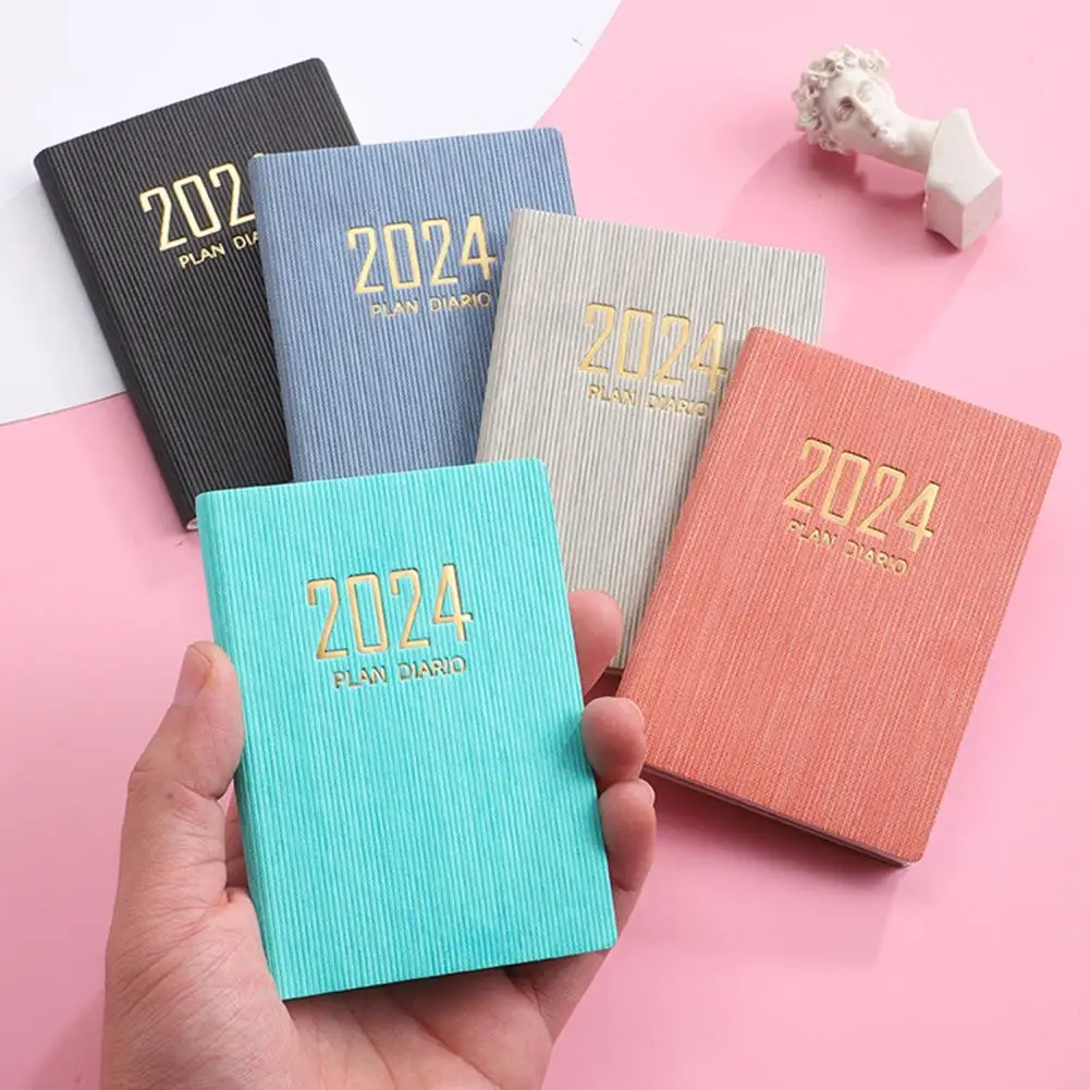 A7 2024 English Planner 2024 A7 Mini Journal Faux Leather Hardcover Ink-proof Paper 180 Pages Student Supplies for Pocket Diary