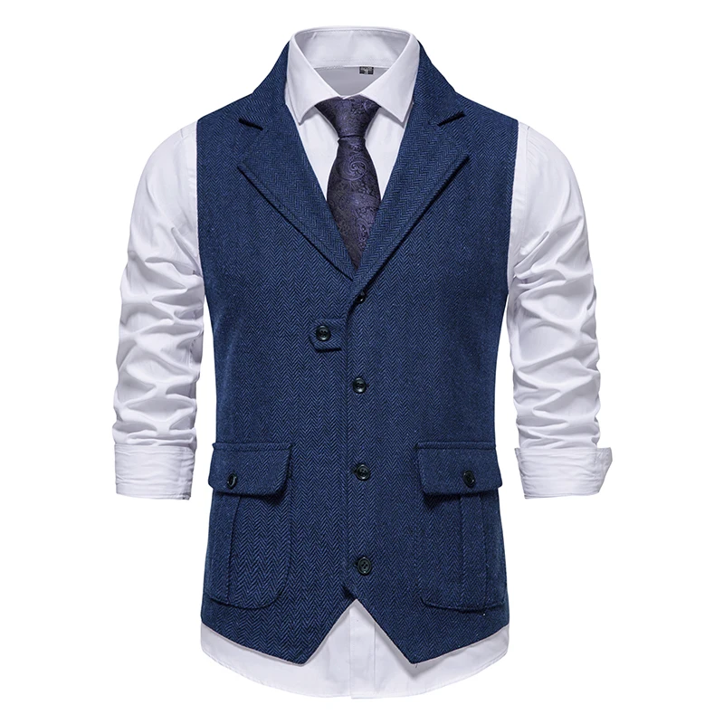Handsome British suit vest double-breasted men's slim vest business leisure spring and autumn suit pony clip.