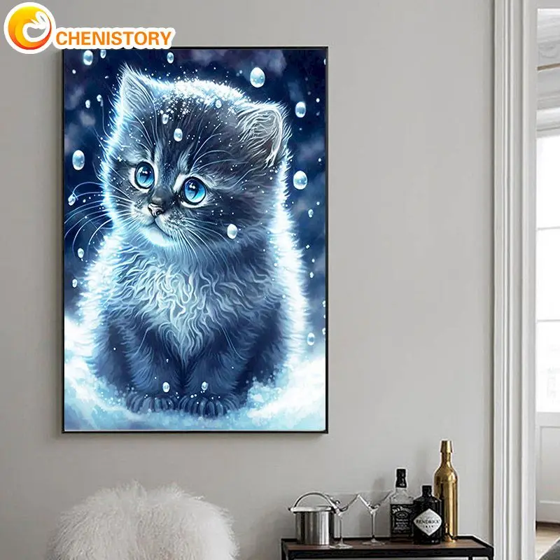 

CHENISTORY Picture By Number Cute Cat Kits Home Decor Painting By Number Animal Drawing On Canvas Handpainted Art Gift