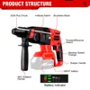 ONEVAN 2000W 10600BPM Brushless Cordless Rotary Hammer Drill Rechargeable Electric Hammer Impact Drill For Makita Battery 5