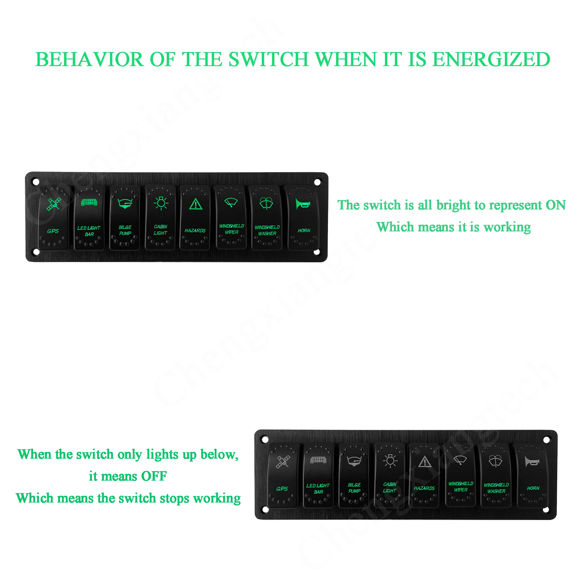 Customize Gang Rocker Switch Panel Green Led Waterproof IP68 12V Marine  Boat Car Truck UTV Off Road Dashboard, 67 Logos AliExpress