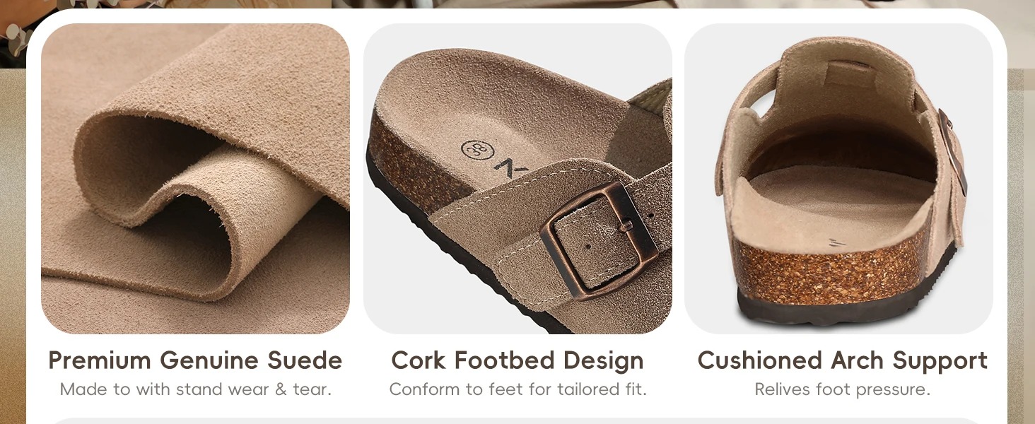 Women's Suede Mules Sandals With Arch Support And Cork Footbed_voghion.com