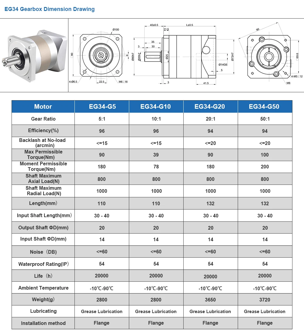 Nema 34 Planetary Gearbox Ratio 5:1/10:1/20:1/50:1 Speed Reducer Motor Gearbox for Nema34 Stepper Motor
