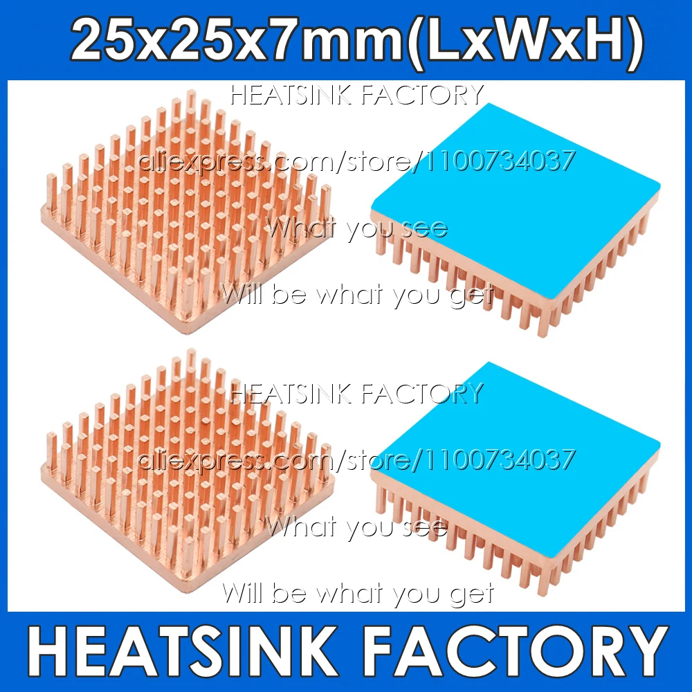 

Optional Free Ship 25x25x7mm Square Pure Copper Pin Fins Heatsink Radiator Cooler With Thermal Conductive Adhesive Tape