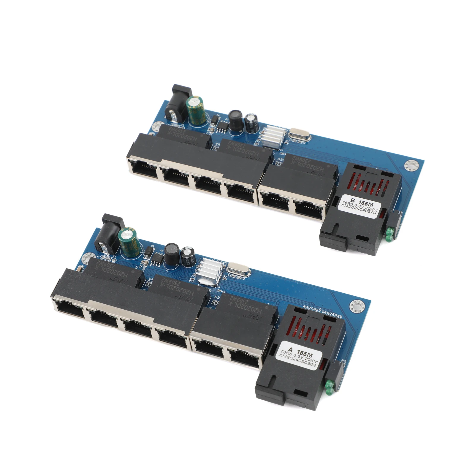 1Pair Fiber Optic Media Converter 10M/100M PCBA Board 6 RJ45 to 1 SC A+B Optic Connector 1310nm/1550nm Ports Ethernet Switch