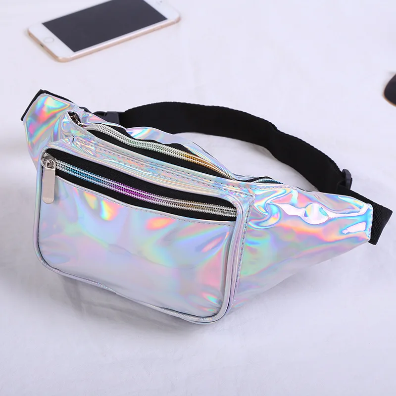 

Waist Packs Silver 80s Fanny Pack for Women Grils Men Rave Festival Belts Holographic Camping Waistbag Travel Running Party