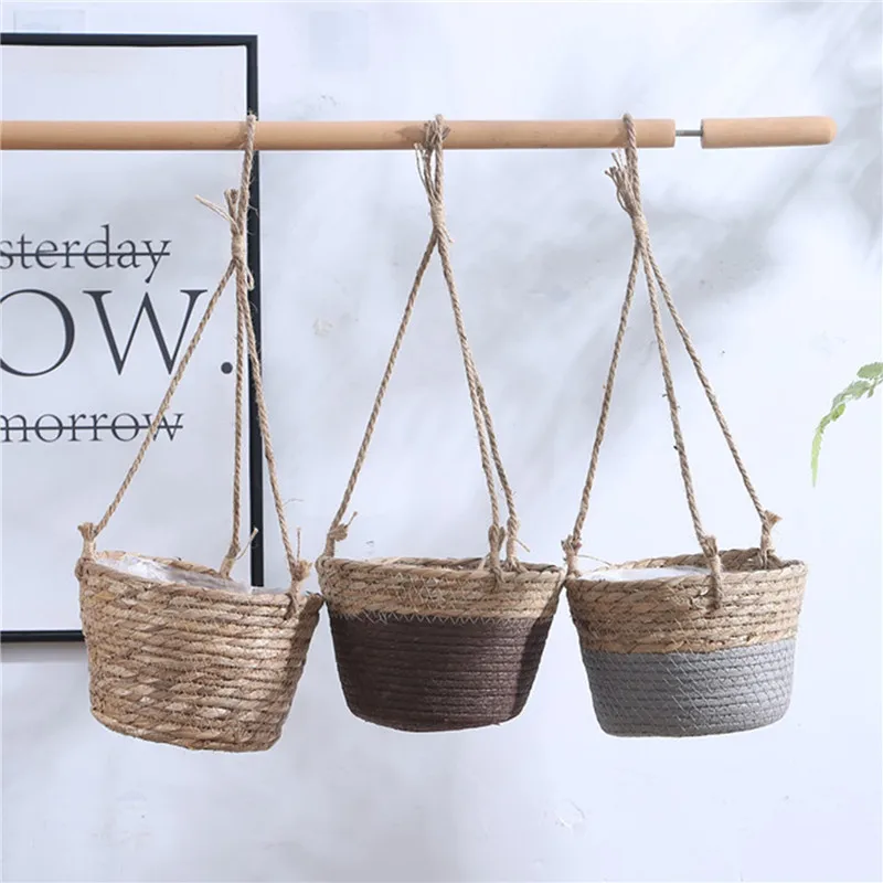 Garden Hanging Planter Macrame Plant Storage Basket Jute Rope Woven Indoor Outdoor Flower Pot Holder Plant Hangers Home Decor_voghion.com