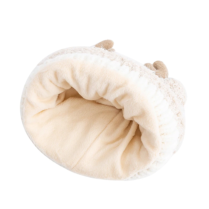 Hot Sale Women Cute Plush Fur Warm Winter Hat Young Trendy Knitted Hat With Deer Horn Ear Girls Lovely Elegant Fur Winter Cap