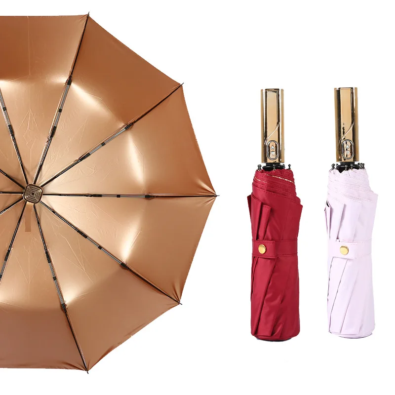 10 Bone Clear Umbrella Titanium Sunscreen UV Protection Triple Fold Sunshade Umbrella Chrome Handle