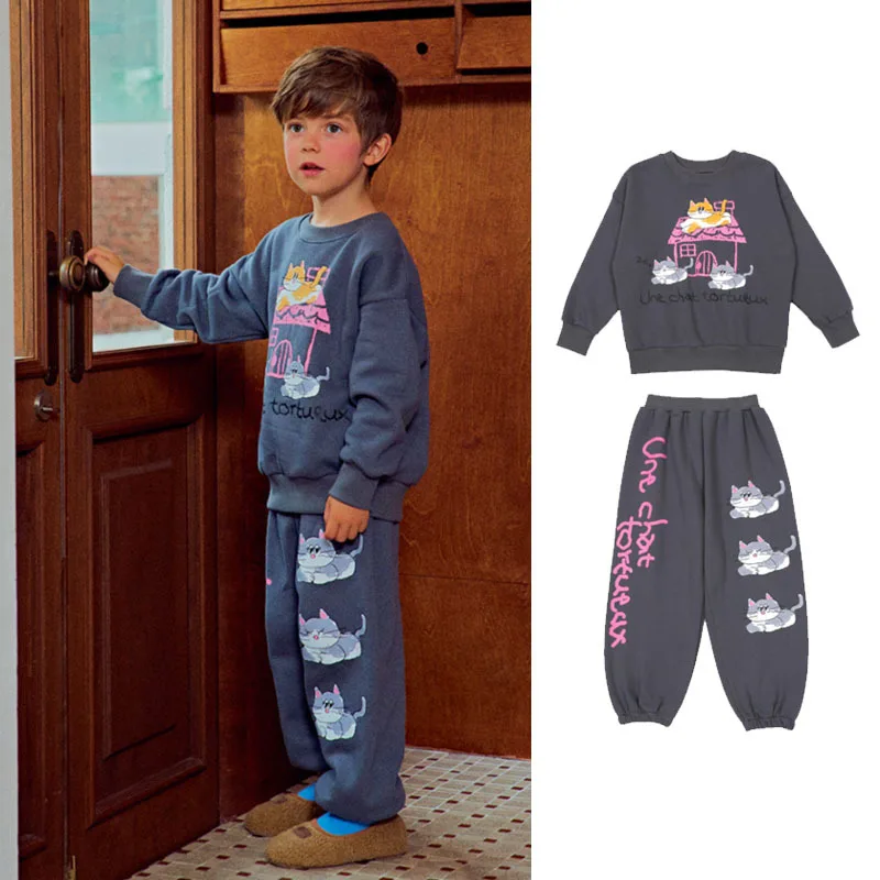 

New Style Bebe Brand Kitten Print Hoodies Girls Boy Clothes Sets Coat And Pants Suits Kids Tops Bottoms Sets