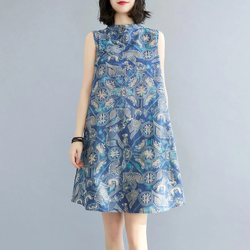 SIKETU Retro Chinese print dress Retro improved disc button cheongsam