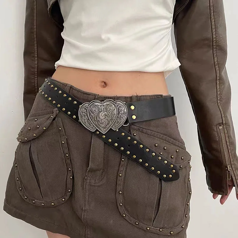 New Vintage Riveted Punk Women's Belt Super Cool Accessories Everything Belt Jeans Denim Skirt Trend Love Buckle Women Waistband