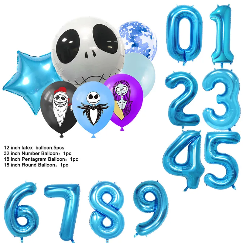 thumbnail image 1 of Juego de globos digitales de látex para decoración de fiesta de cumpleaños con temática de Halloween de Pesadilla antes de Navidad, regalo para baby shower para niños y niñas, 1 of 5