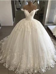 Fansmile Vestido De Noiva Vintage Lace Ball Gown Wedding Dresses 2023 Plus Size Bridal Tulle Mariage FSM-301T