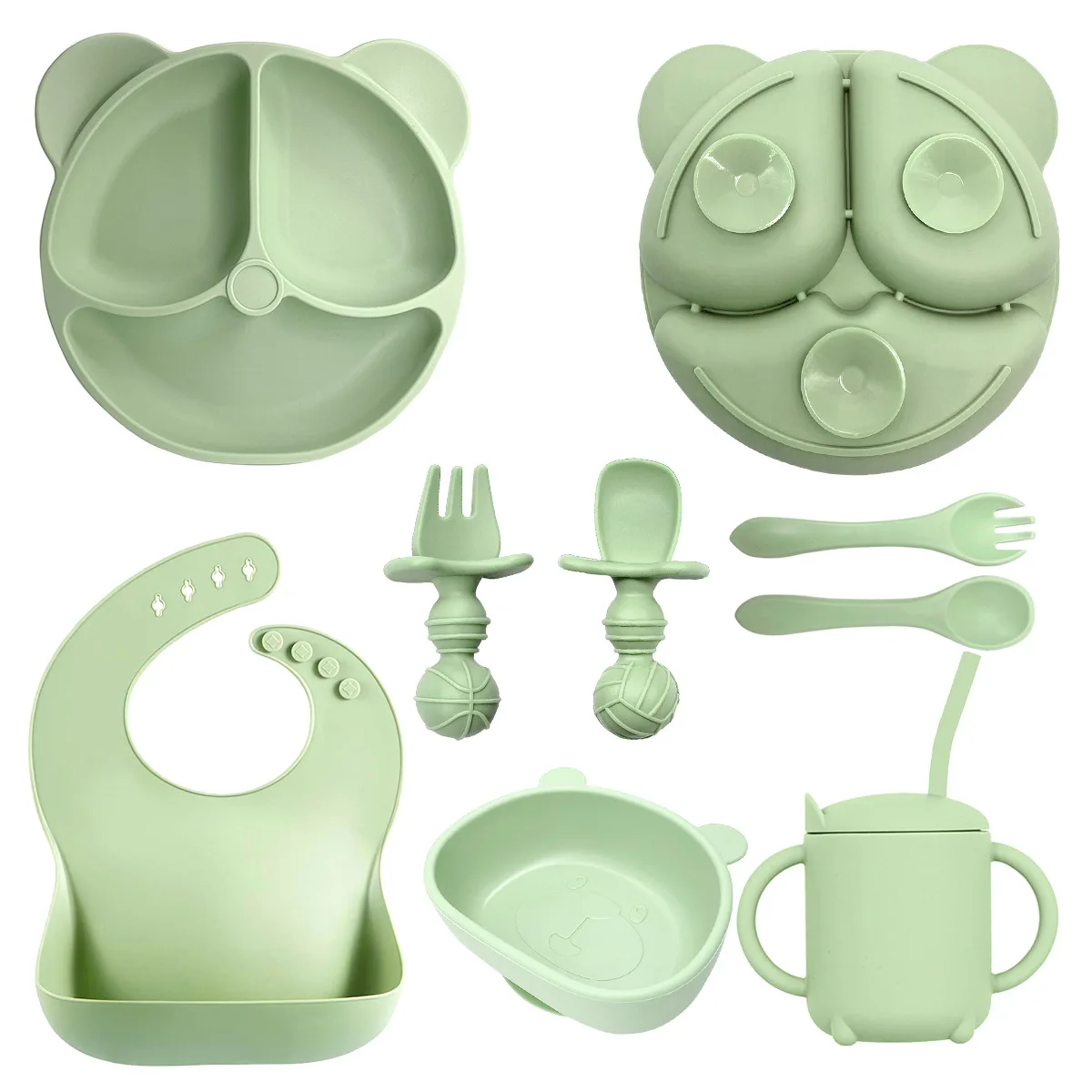 

BPA Free Silicone Baby Feeding Set Cute Bear Baby Suction Plate Adjustable Bibs Sippy Cup Sucker Bowl Spoon Fork Children Dishes