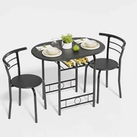 3 Pieces Dining Set for 2 Small Kitchen Breakfast Table Set Space Saving Wooden Chairs and Table Set,Black 1