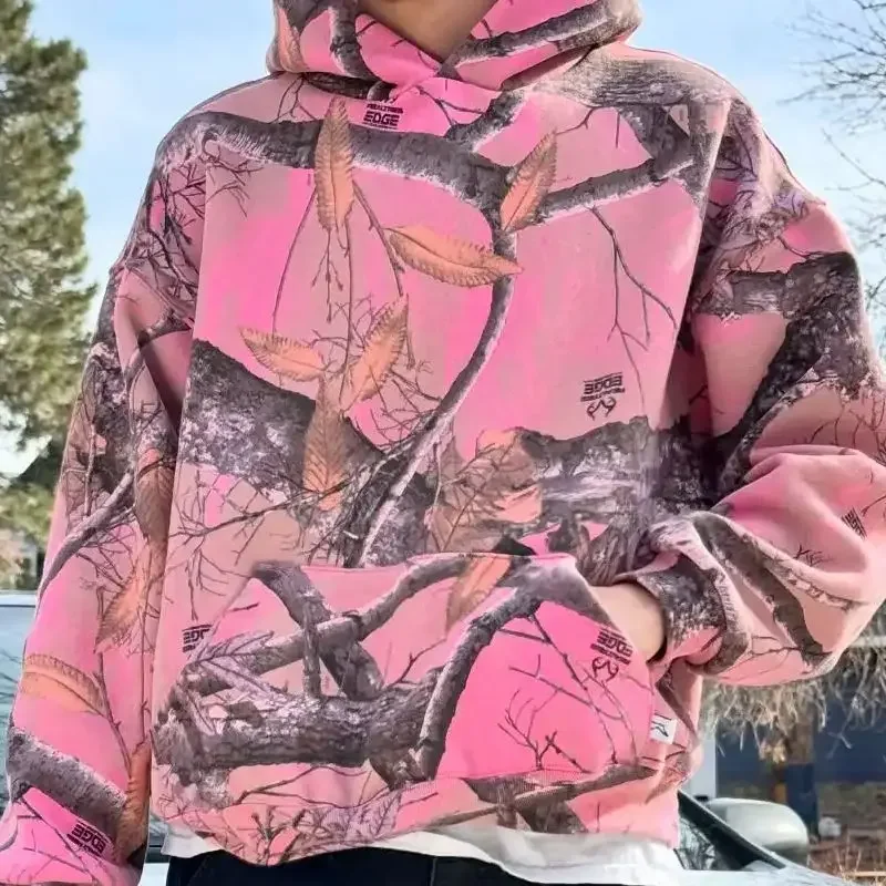 Y2K Retro Hoodie - Rosa Blatt Camouflage - Streetwear Kapuzenpullover