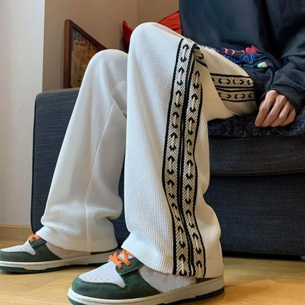 Men Pants Shrink Resistance Absorb Sweat Drawstring Elastic Waist Waffle Grid Casual Trousers Sports Clothing wide leg sweatpants wide leg pants men dress pants