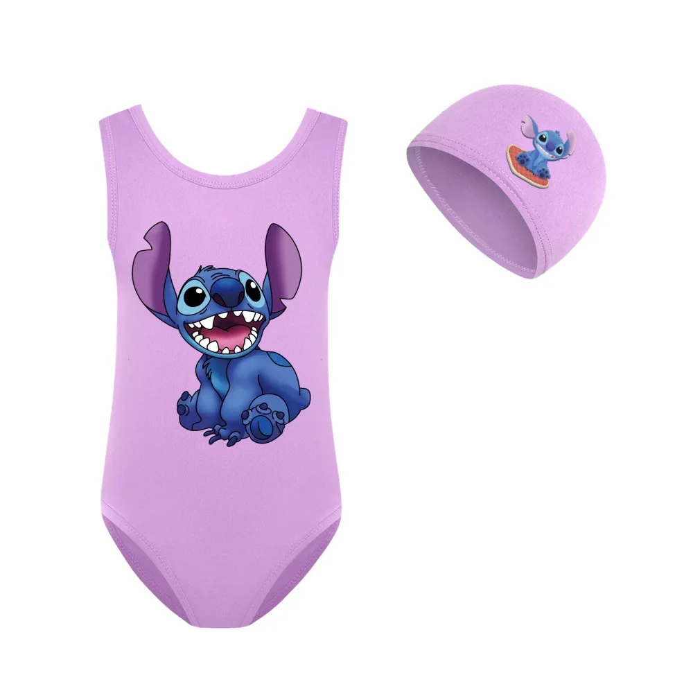 New Kids Boys Swimwear Cartoon Stitch Baby Girls Swimsuit Swimming Cap Set Children Movement Outfit Toddler Clothes Pajama Tops