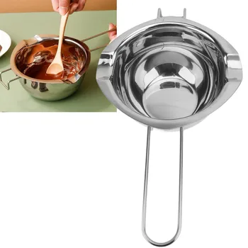 Chocolate Boiler Pot 500ml 304 Stainless Steel Double Spouts Butter Cheese Melting Pot Bowl for Making Desserts