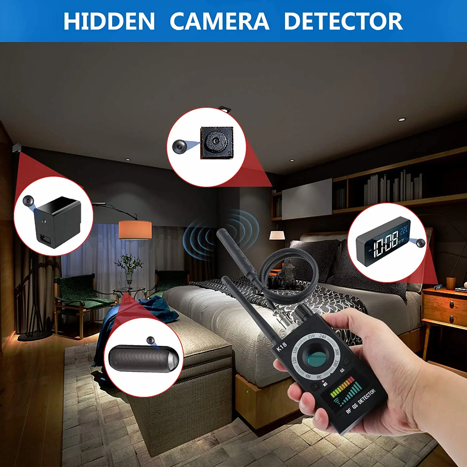 Professional RF Signal detector Anti-spy Detector Camera GPS Signal Lens RF Tracker GSM Audio Bug Finder GPS Scan ing