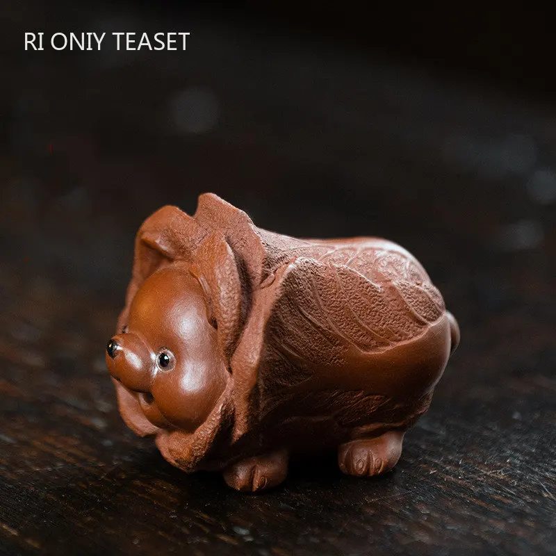 ChineseYixingPurpleClayTeaPetLuckyCabbageDogStatueOrnaments