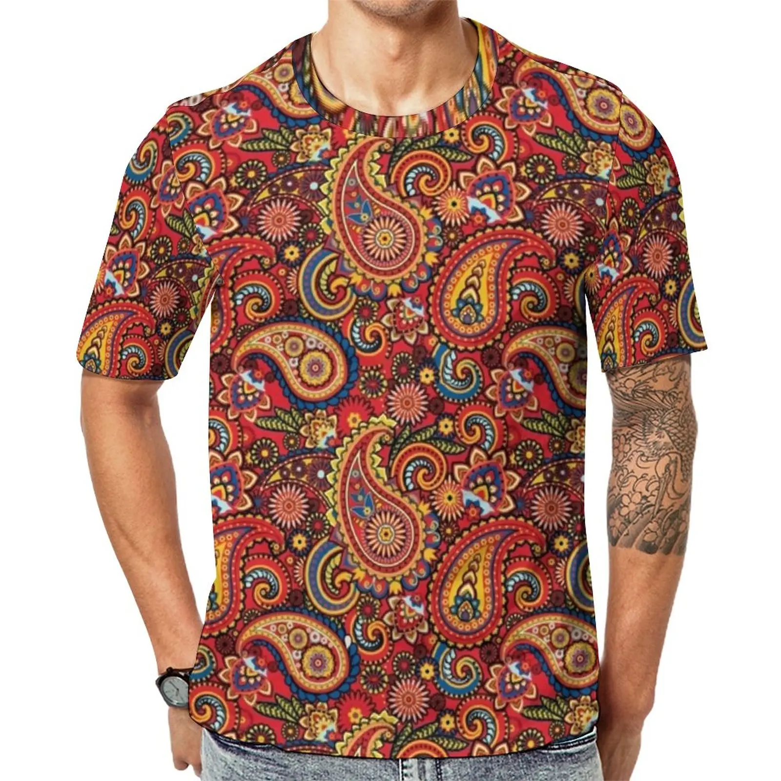 Classic Mod Paisley T Shirt Man Retro Floral Print Casual T Shirts