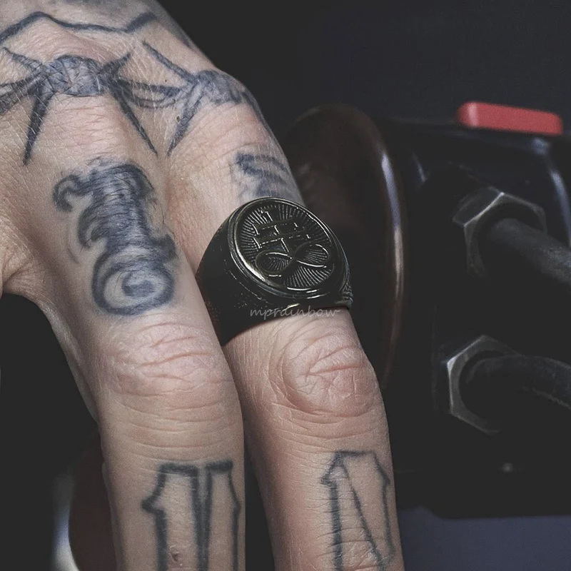 Church Of Satan Leviathan Cross Ring - Stainless Steel With Carbon Fiber Inlay Band For Men (Sizes 7-12)