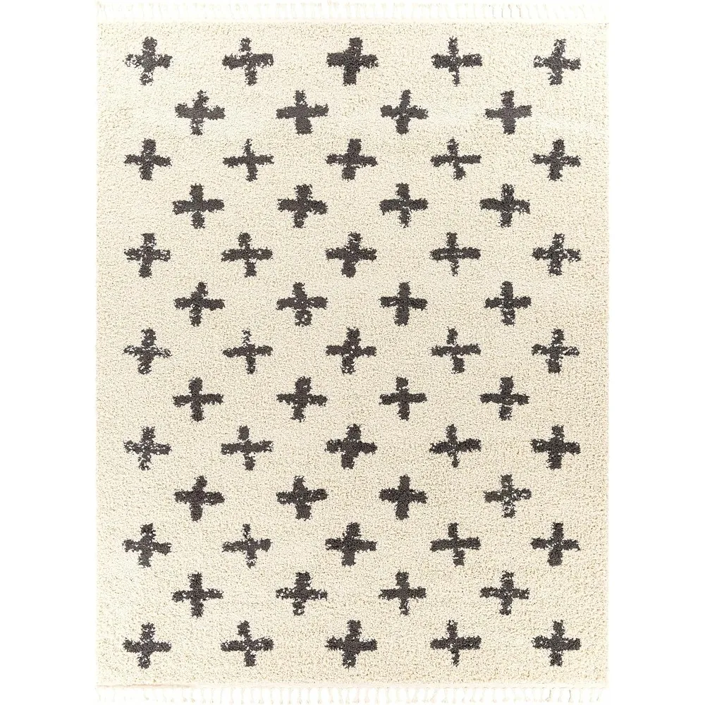 Berber Shag Collection-Alstead Farmhouse Living Room Bedroom Area Rug with Tassel-Fluffy Plush High Pile Carpet