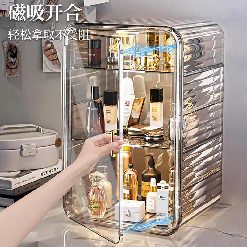 

Makeup Organizer Light Luxury Desktop Cosmetic Storage Box Bedroom Skincare Jewelry Storage Drawer Sundries Dust-proof Bag Rack