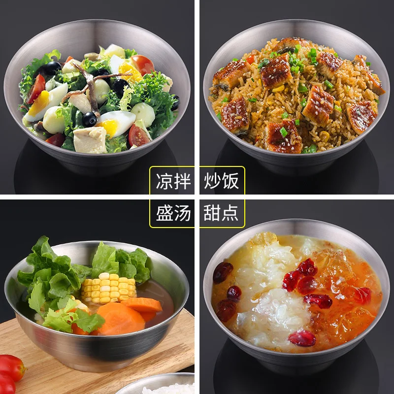 Description Picture 3 of itemKorean Style Stainless Steel Rice Bowl Double-layer Insulated Home Salad Bowl Multi-size Noodle Bowls for Children Kitchen Tool