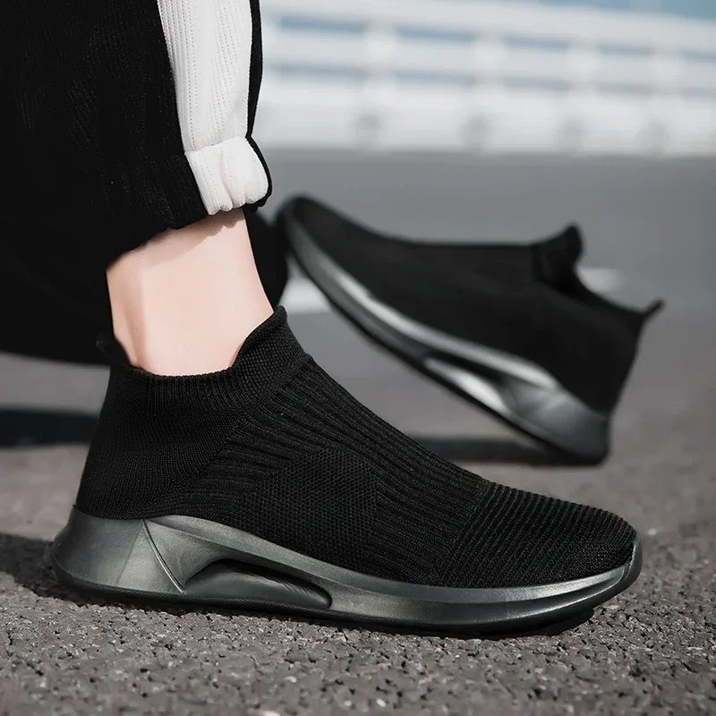 Slip-On Mens Shoes Stretch Fabric New Light Comfortable Walking Casual Shoes for Men Breathable Unisex Men Women Loafers Black 3
