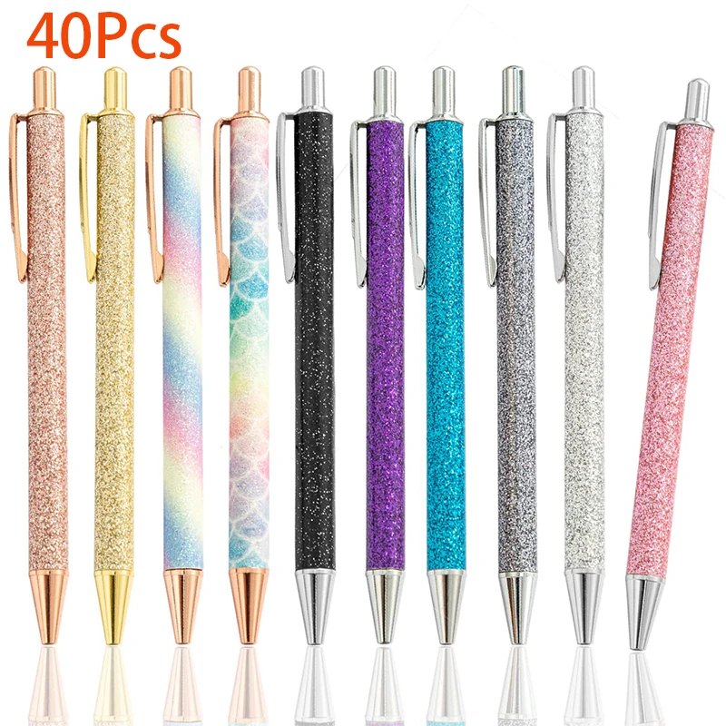 

40Pcs Sparkle Fancy Ballpoint Pen for Women, Cute Sparkly Click Metal Pens, Retractable Multicolor Pen For Journaling & School