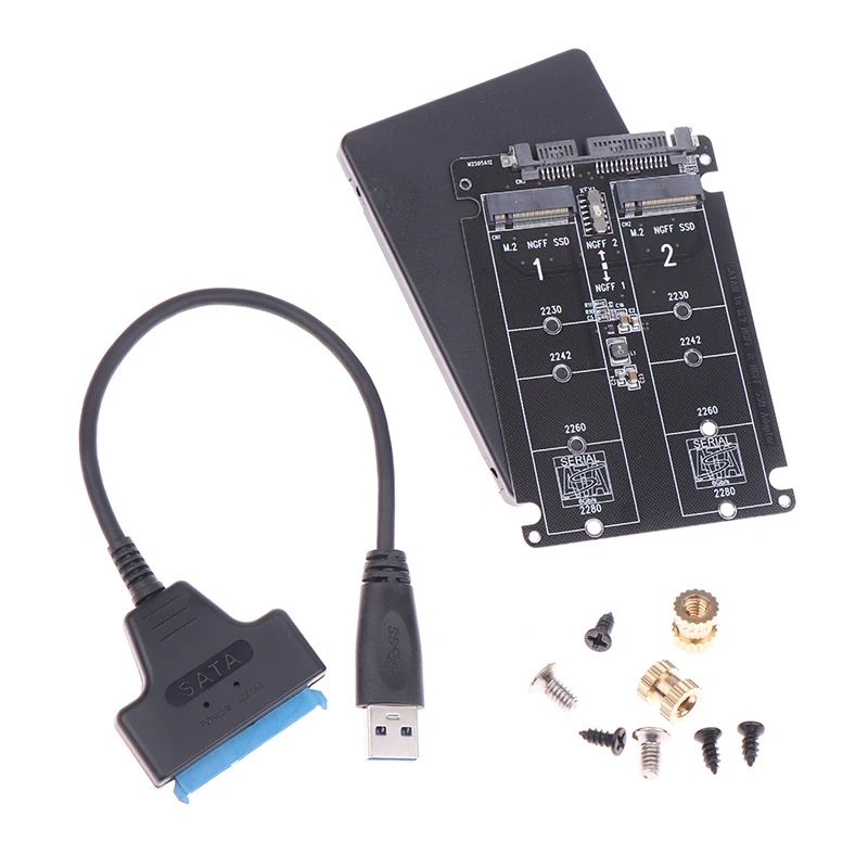 

Переходник с 2 мундштуками NGFF SSD M.2 на 2,5 SATA с последовательным портом, конвертер карт с двойным лотком, кабель USB для ноутбука, ограничение скорости 6 Гбит/с