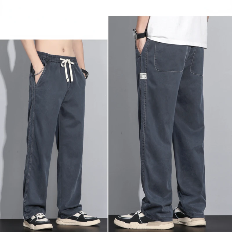 

2023 Summer New Streetwear Baggy Jeans Men Korean Fashion Loose Straight Wide Leg Pants Male Brand Clothing Black Blue Grey