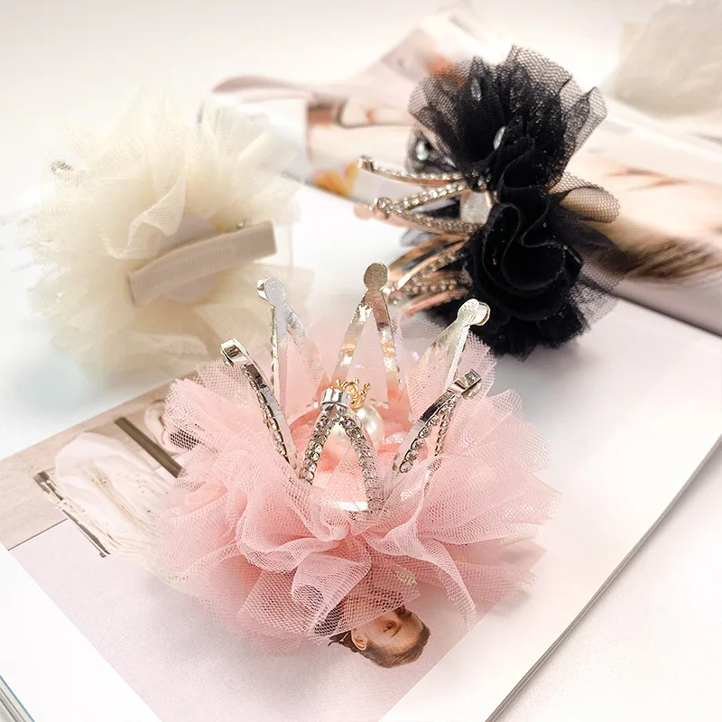 Children Girls Princess Hairpin Vintage Crown Rhinestone Lace Cute Hair Clip Pin for Kids Party Birthday Christmas Accessories