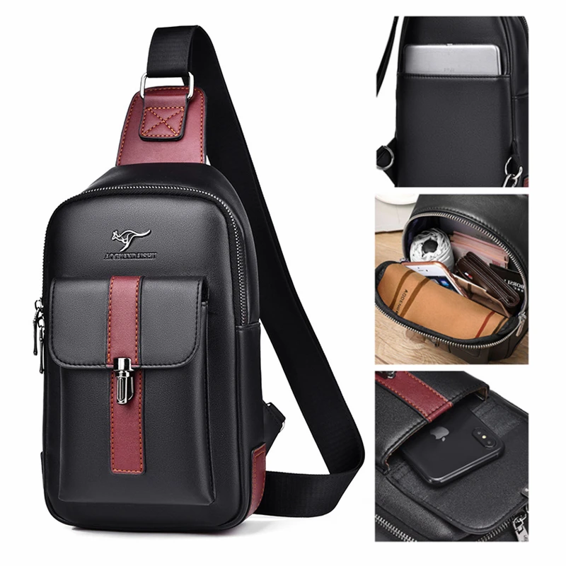 

Men's Chest Bag Leather Shoulder Bag Multi-function Cross body Waterproof Travel Messenger Pack Handbag For Male Female