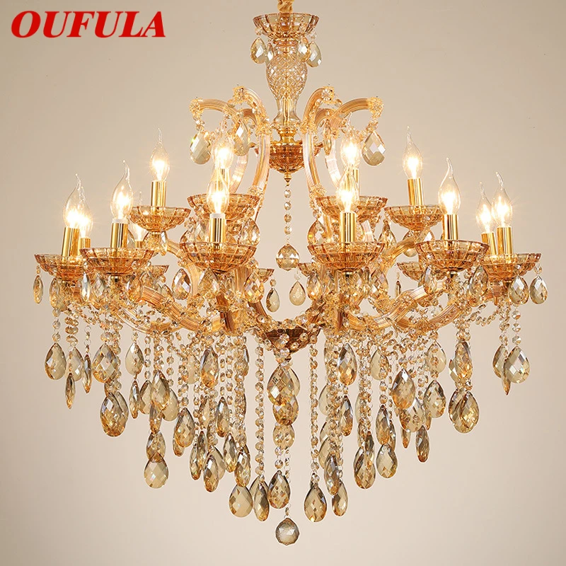 

OUFULA LuxuriousCandle Pendent Lamp European Style Crystal Lamp Art Living Room Restaurant Villa Staircase Duplex Building