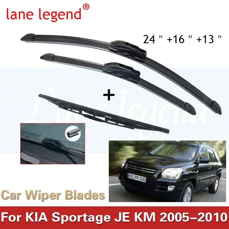 

For KIA Sportage JE KM 2005-2010 Car Front Rear Wiper Blades Soft Rubber Windscreen Wipers Auto Windshield 24"+16"+13" 2008 2009