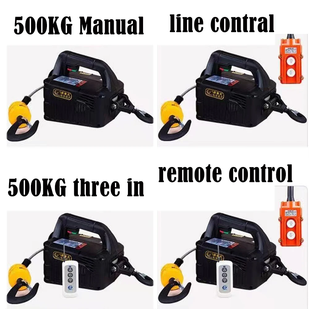 500KG 7.6M Portable electric winch hand winch traction block electric steel wire rope lifting hoist towing rope