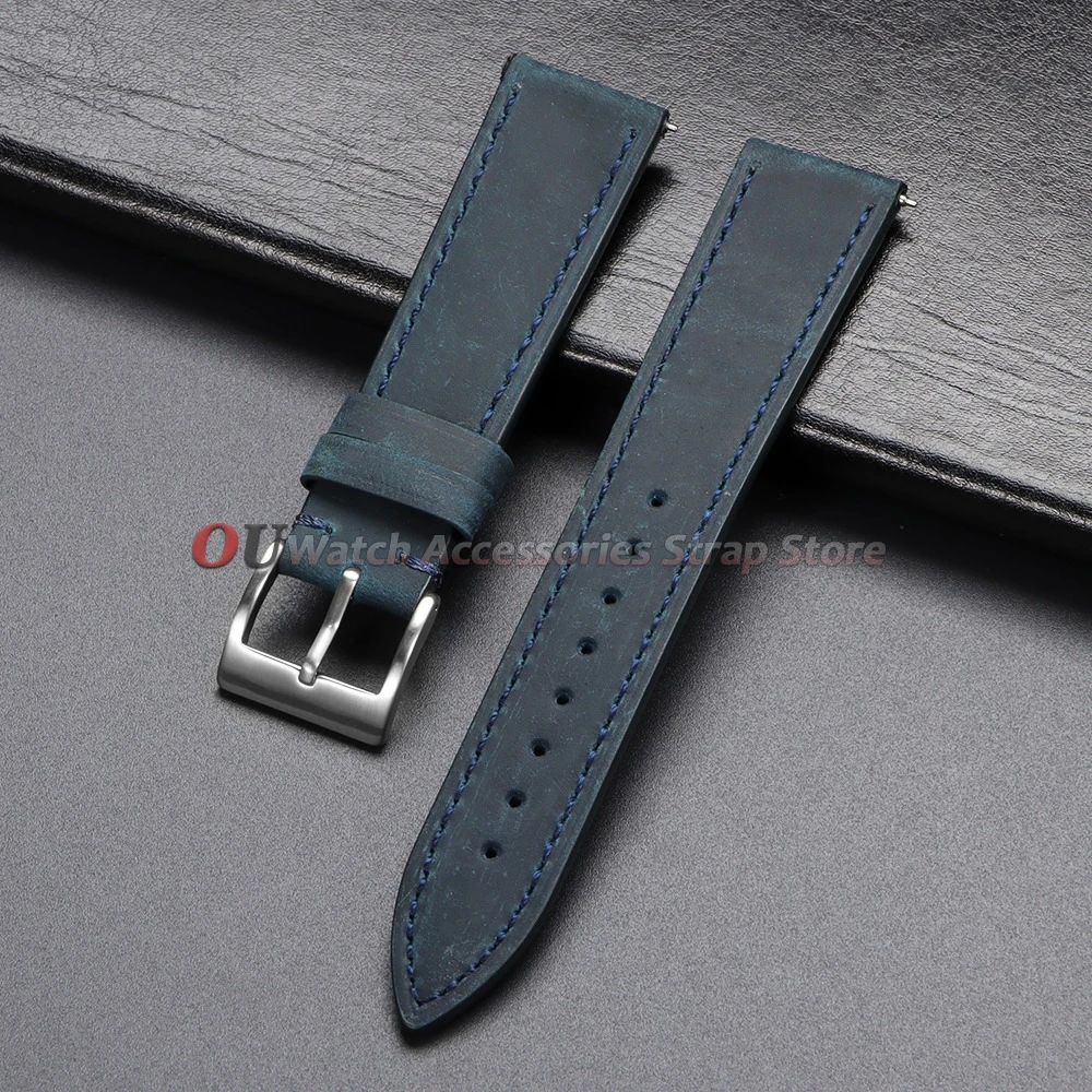 Vintage Crazy Horse Cowhide Leather Quick Release Watch Band Strap