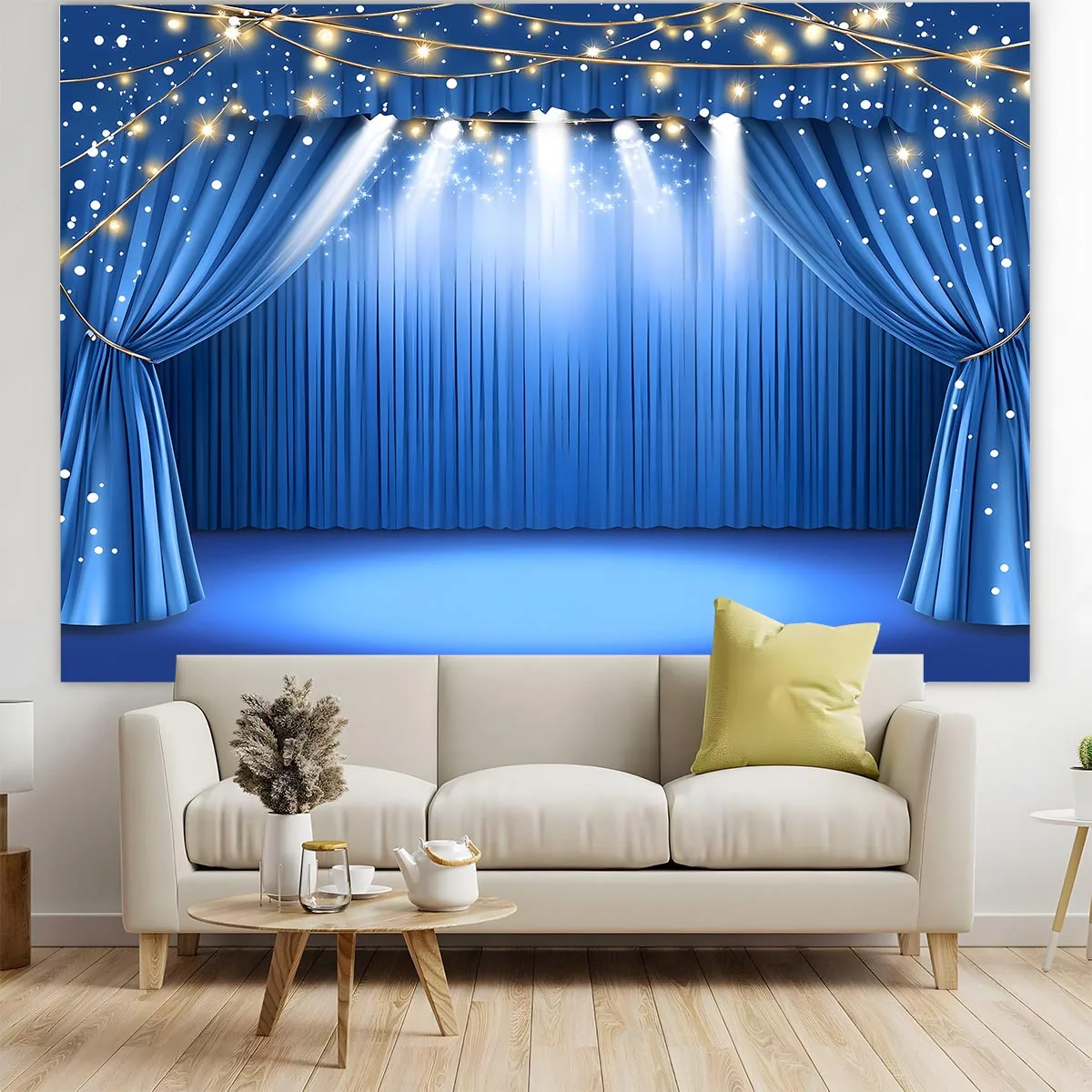 Blue Theater Curtain Photography Backdrop - Indoor/Outdoor Decorative Living Room Accent
