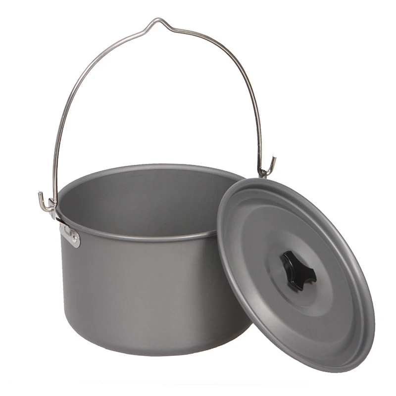 4L Outdoor Hanging Pot, Camping Picnic Large Soup Pot, Portable Cookware, Firewood Cooking Pot 5