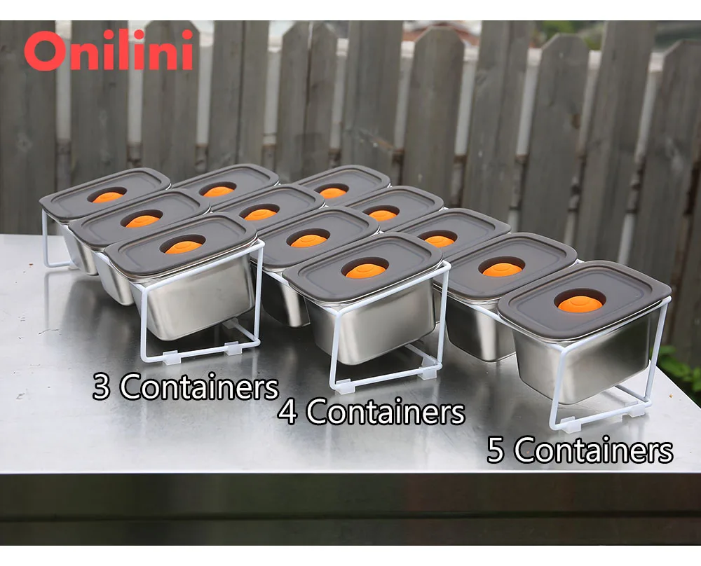 Onilini Pizza Condiment Container Pizza Ingredients Containers Fruits Cheese Sauce Spice Stainless Steel Topping Station