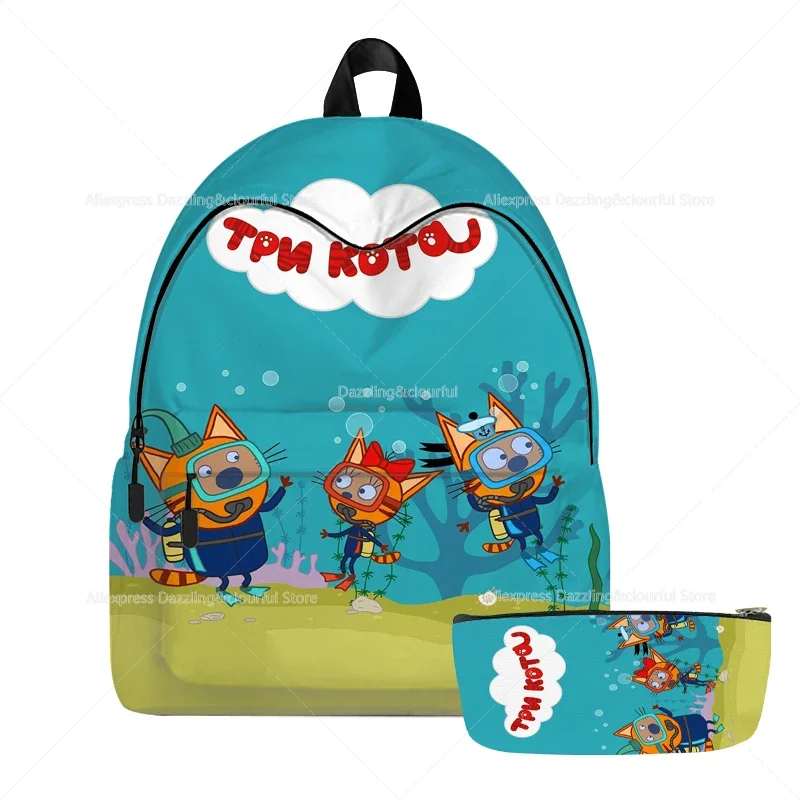 Three Kittens Backpack Cartoon Three Cats 2pcs Schoolbags Boys Girls Travel Softback Teenager Bookbag New Anime Knapsack 4