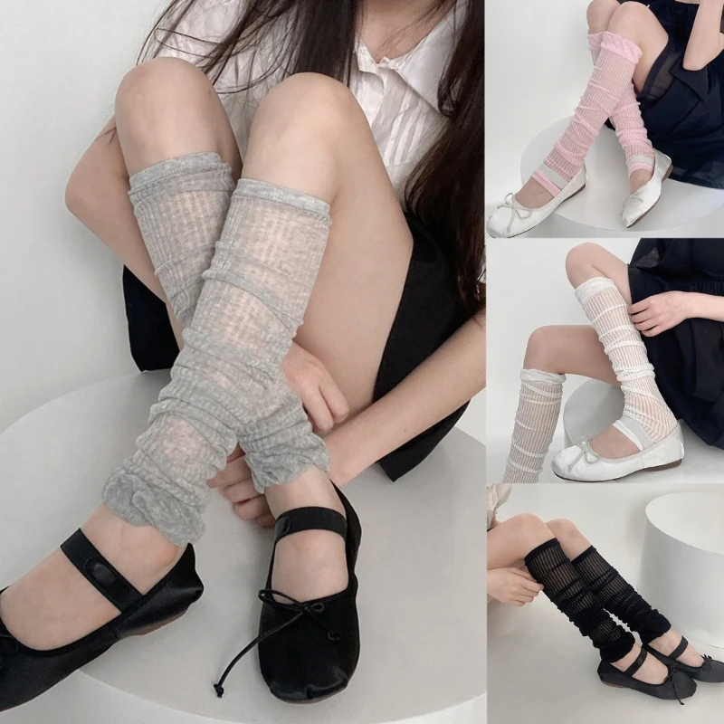 

Women Leg Warmers Socks Japanese Lace Mesh Stripe Long Socks Y2k Summer Leg Cover Breathable Soft 449B